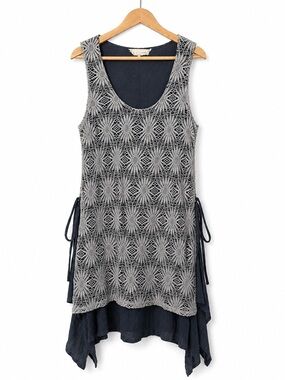 A'Reve Navy and Gray Asymmetrical Layered Crochet Tank Dress
